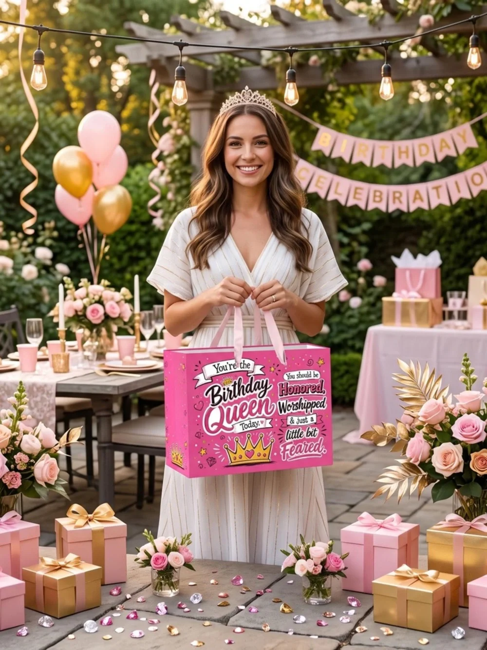 Birthday Queen Pink Gift Bag with Tissue Paper